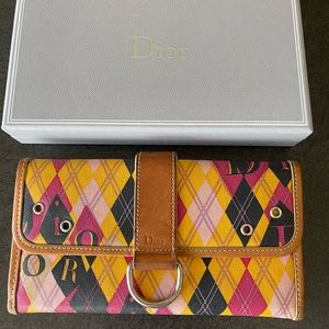 Christian Dior Wallet Argyle Printed Coated Canvas Wallet.